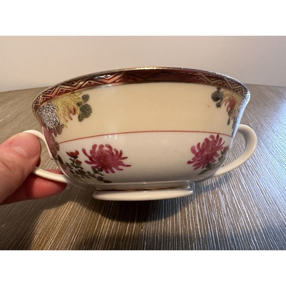 Set of 5 Bouillon/Soup Cups, Hand-Painted Floral Mums Porcelain Japanese - Picture 3 of 7